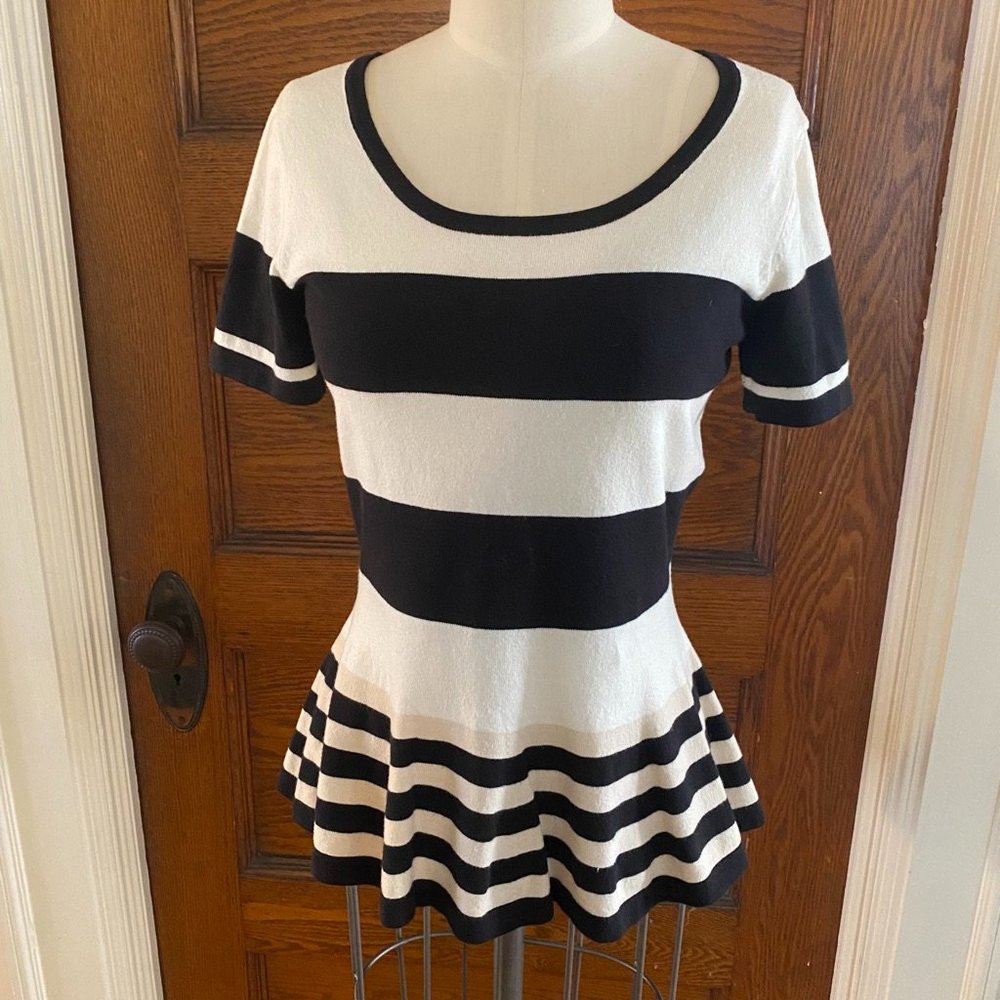 NWT The Limited Knit Peplum Top Size Small Black White Stripe